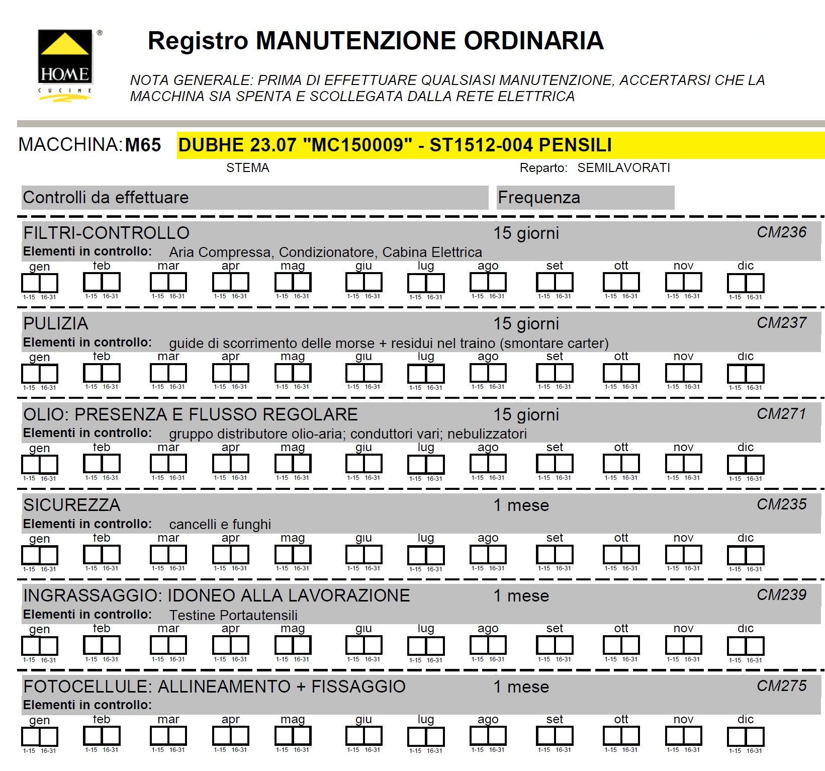 Registro Manutenzione Ordinaria